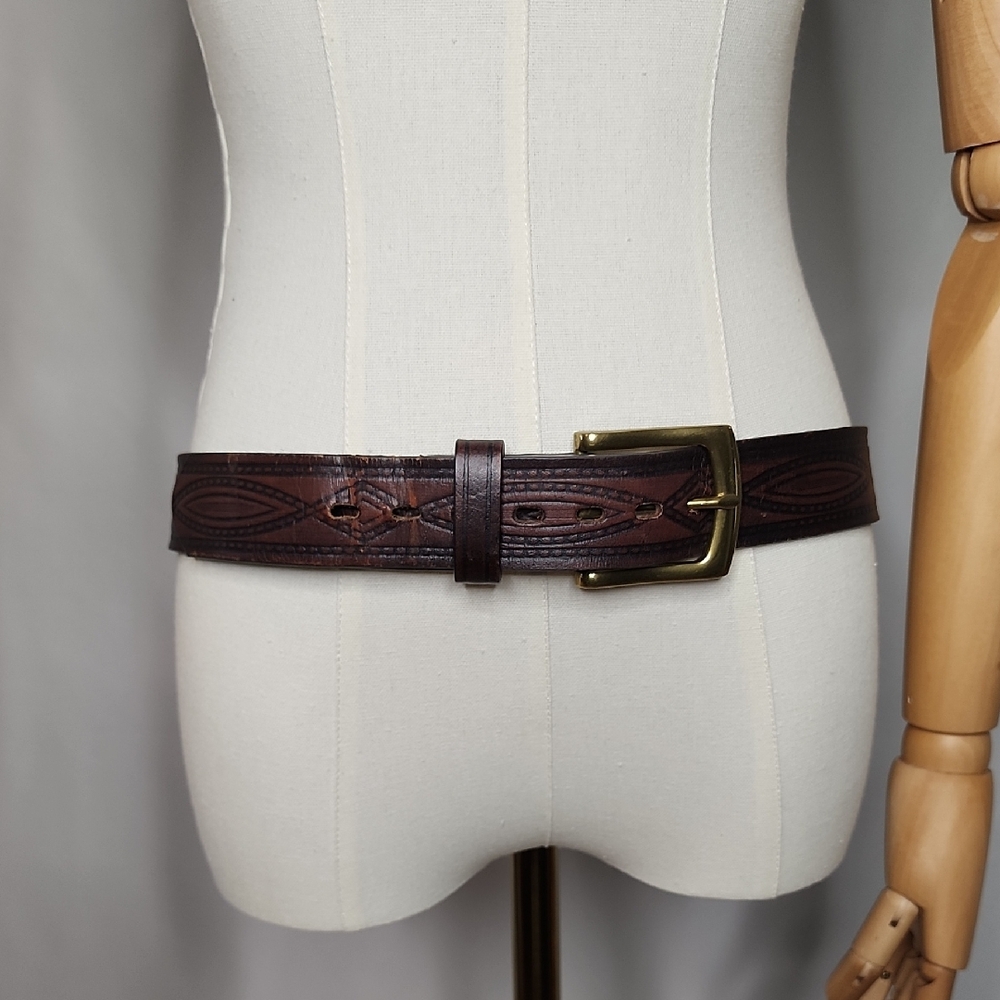 Wrangler Dark Brown Diamond Rope Pattern Belt with Brass Buckle